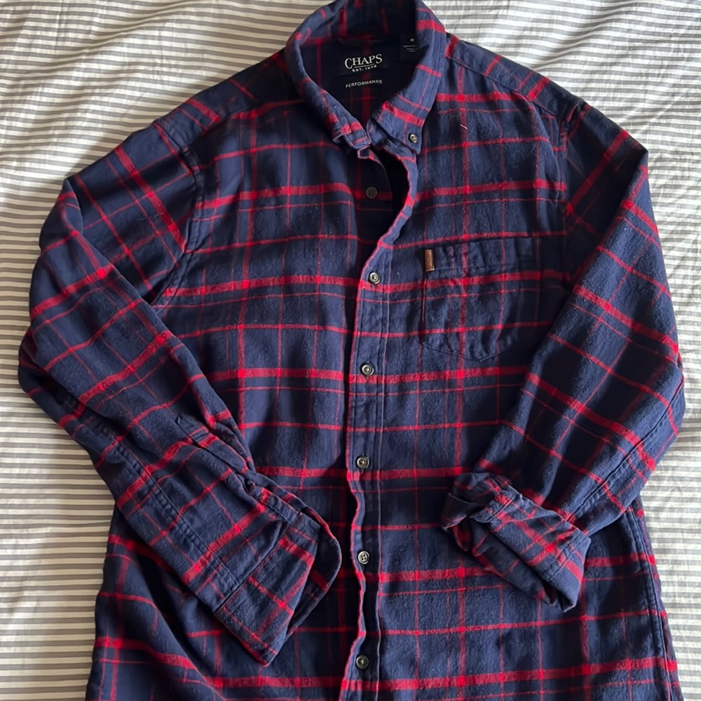 Chaps Performance Cotton Flannel Blue Red Pattern